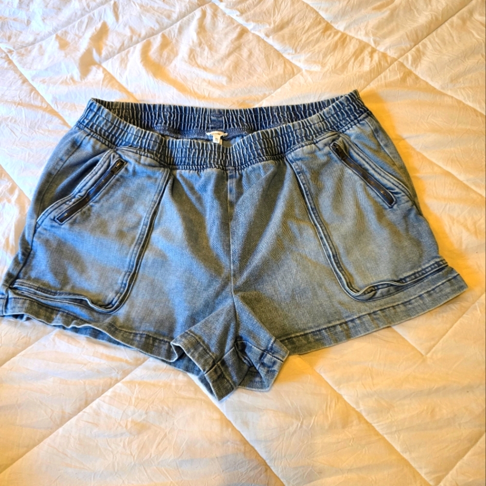 Aerie Xxl Zipper Side Pocket Pull On Strechy Light Blue Jean Shorts
